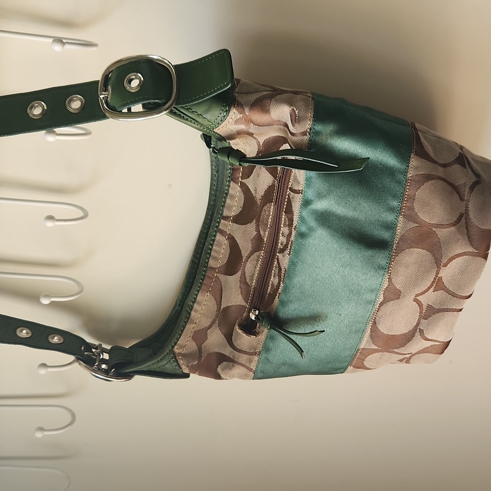 Coach Canvas Signature Green Brown Bucket Purse Fair
